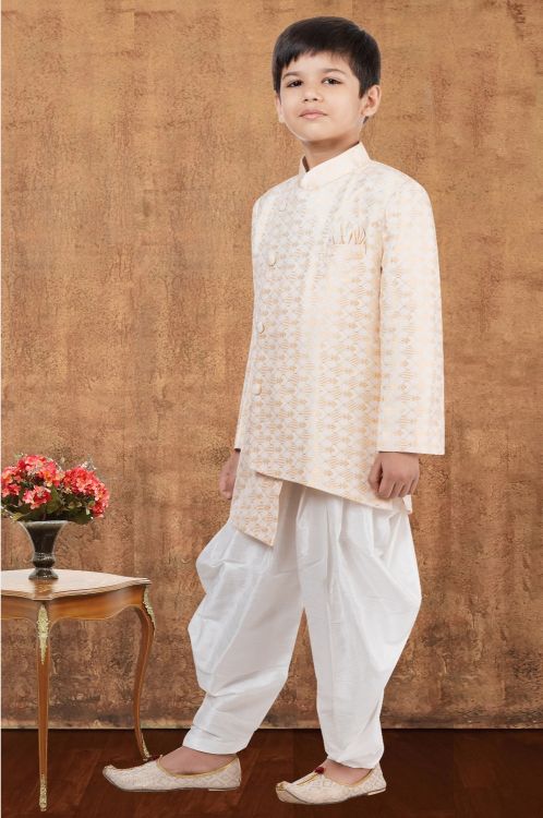 Picture of Statuesque Jacquard Silk White Indo Western