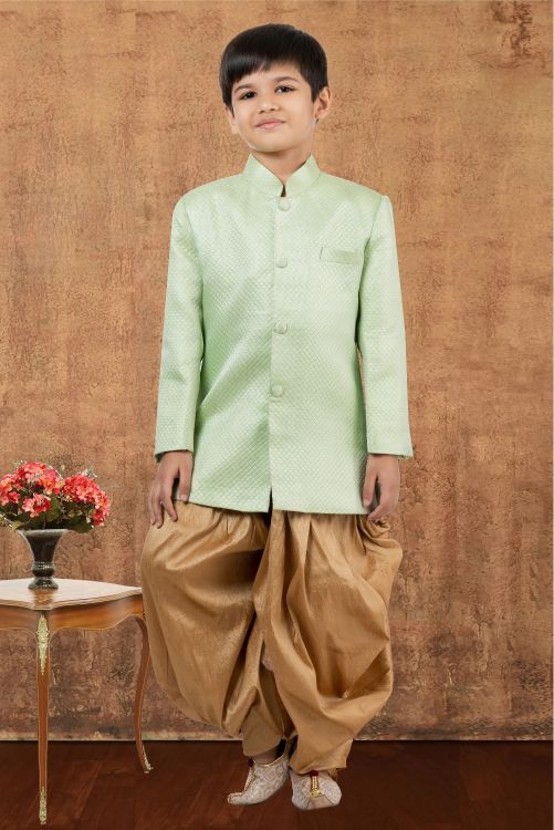 Picture of Resplendent Jacquard Silk Lime Green Indo Western