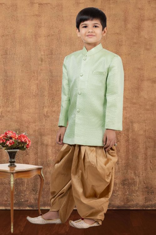 Picture of Resplendent Jacquard Silk Lime Green Indo Western