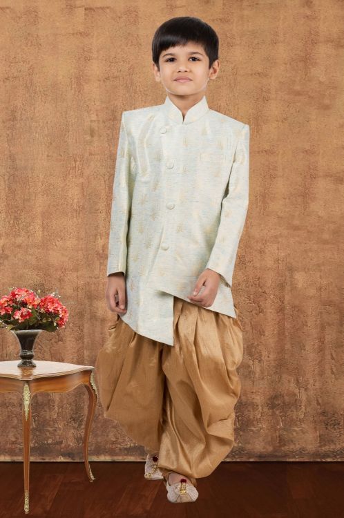 Picture of Statuesque Jacquard Silk Sky Blue Indo Western