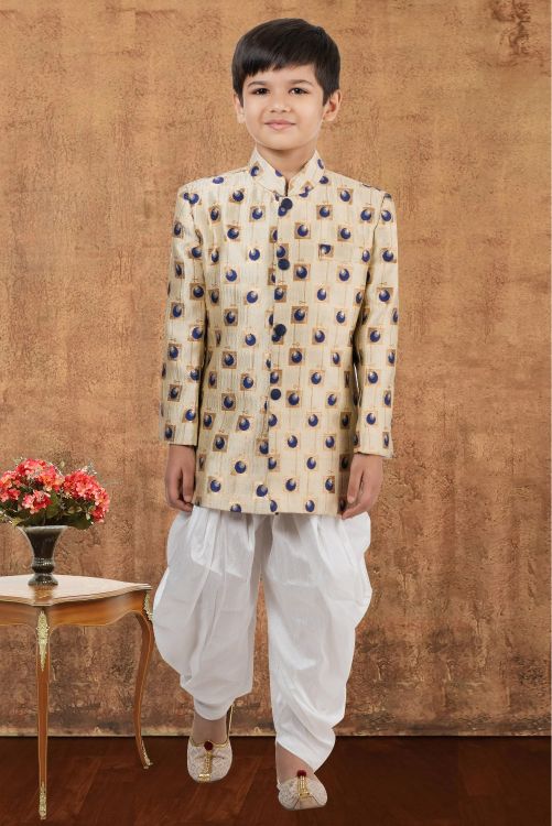 Picture of Ideal Jacquard Silk Cream Indo Western