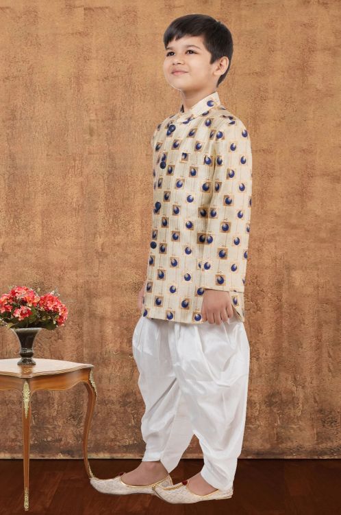 Picture of Ideal Jacquard Silk Cream Indo Western