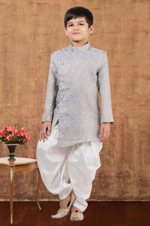 Picture of Beautiful Jacquard Silk Grey Indo Western