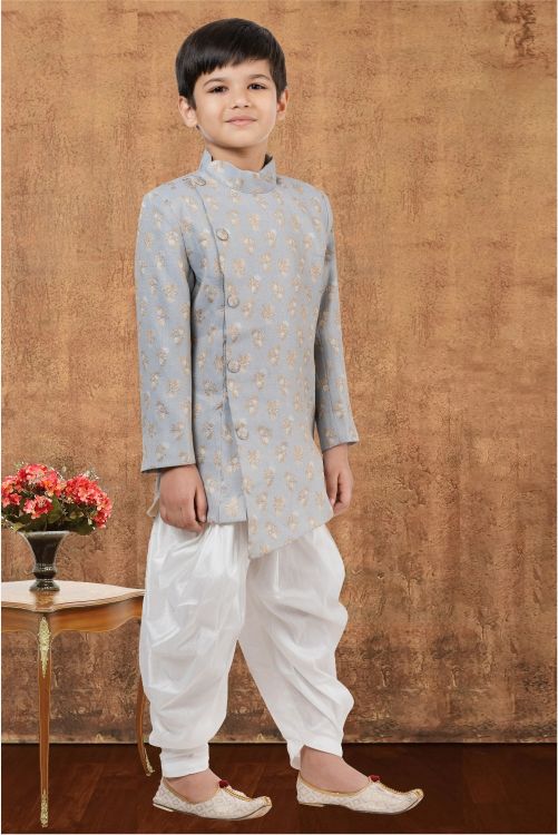 Picture of Beautiful Jacquard Silk Grey Indo Western