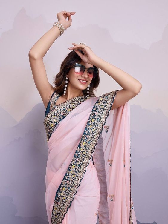 Picture of Radiant Organza Baby Pink Saree