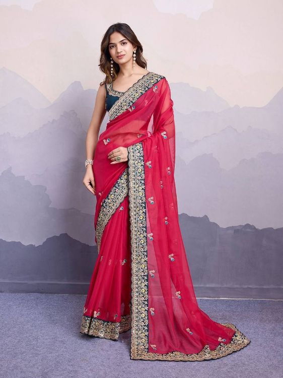 Picture of Enticing Organza Rani Pink Saree