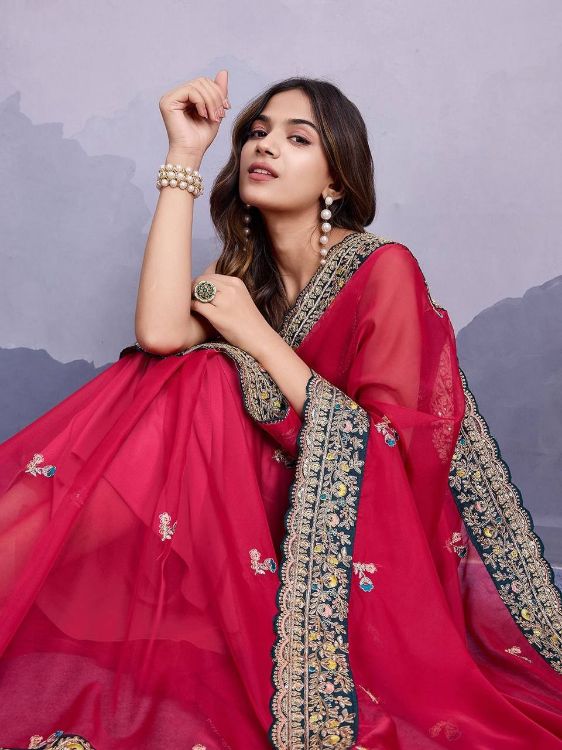 Picture of Enticing Organza Rani Pink Saree