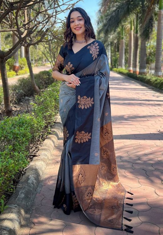 Picture of Fascinating Banarasi Soft Silk Grey Saree