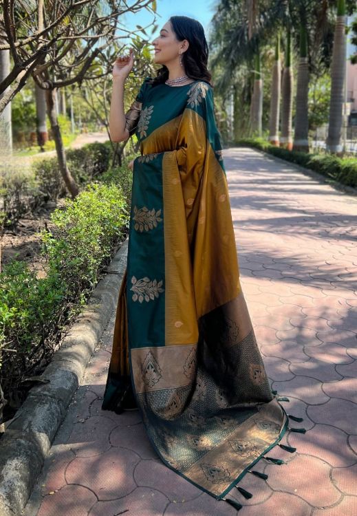 Picture of Fascinating Banarasi Soft Silk Gold Saree