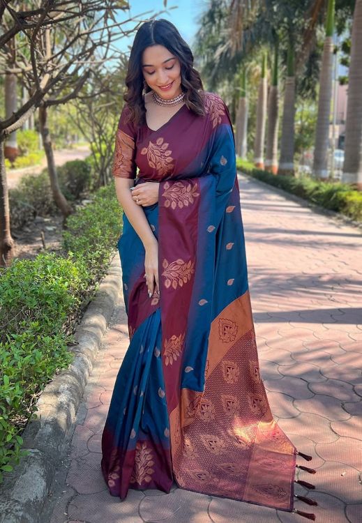 Picture of Magnificent Banarasi Soft Silk Teal Saree