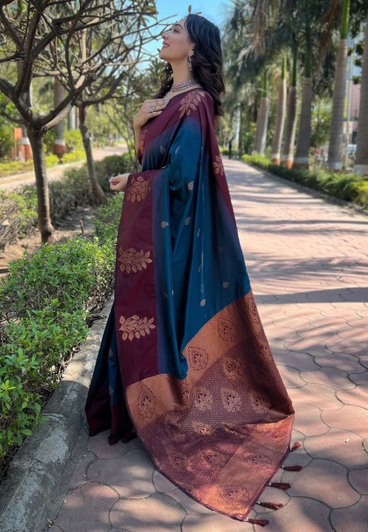 Picture of Magnificent Banarasi Soft Silk Teal Saree