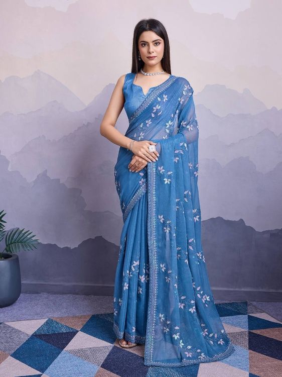 Picture of Classy Simmer Chiffon Blue Saree