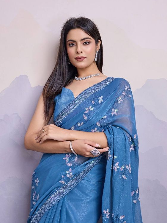 Picture of Classy Simmer Chiffon Blue Saree