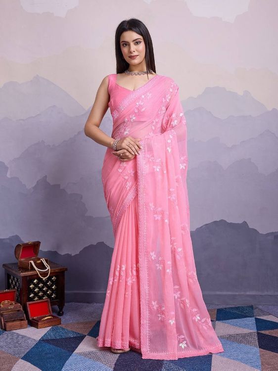 Picture of Excellent Simmer Chiffon Pink Saree