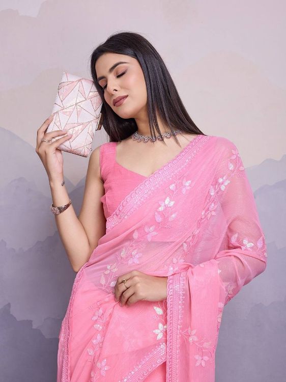Picture of Excellent Simmer Chiffon Pink Saree