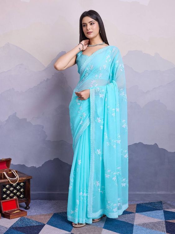 Picture of Amazing Simmer Chiffon Blue Saree