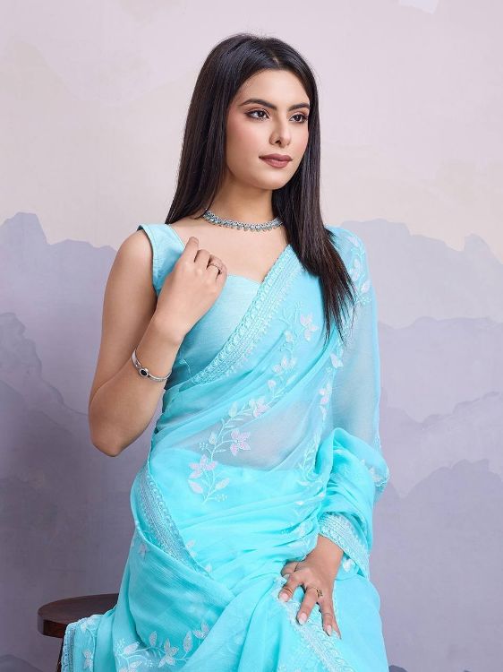 Picture of Amazing Simmer Chiffon Blue Saree