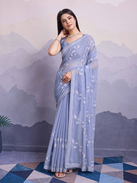 Picture of Stunning Simmer Chiffon Grey Saree