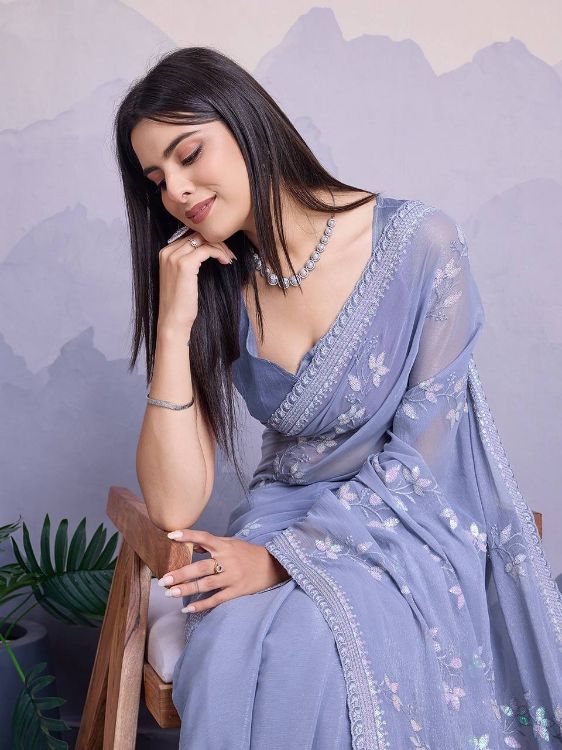 Picture of Stunning Simmer Chiffon Grey Saree