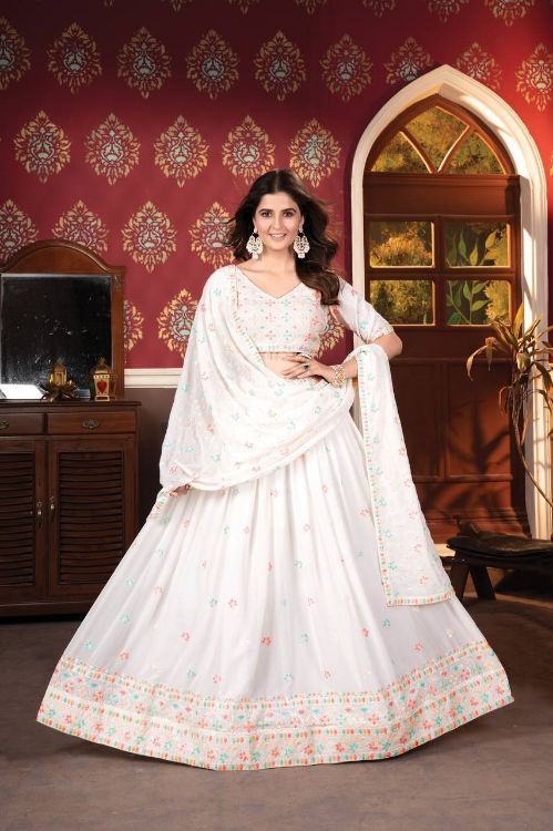 Picture of Enticing Georgette White Lehenga Choli