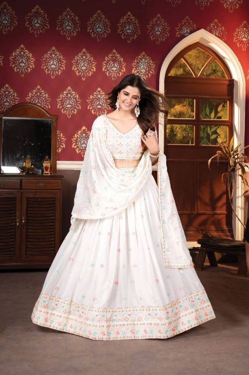 Picture of Enticing Georgette White Lehenga Choli