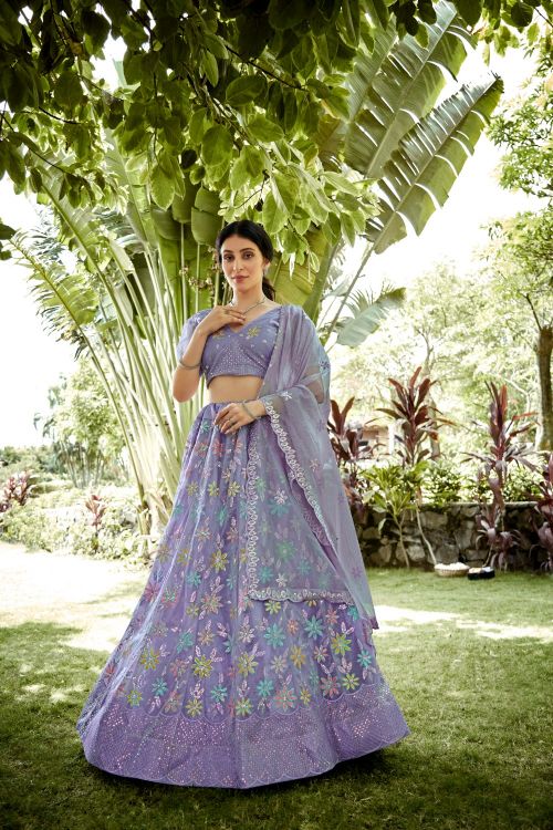 Picture of Fine Silk Net Lavender Lehenga Choli