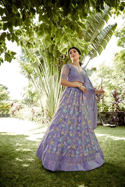 Picture of Fine Silk Net Lavender Lehenga Choli