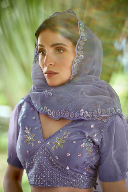 Picture of Fine Silk Net Lavender Lehenga Choli
