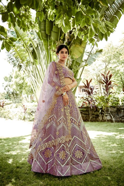 Picture of Alluring Net Lavender Lehenga Choli