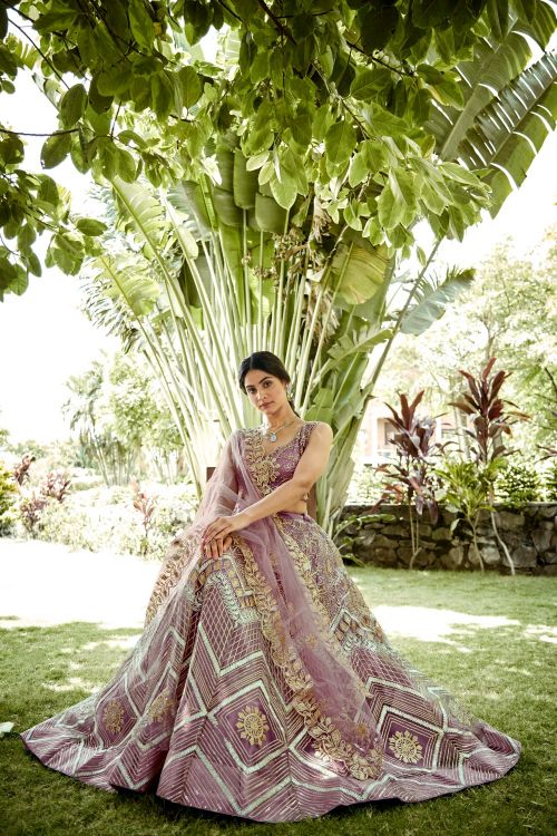 Picture of Alluring Net Lavender Lehenga Choli