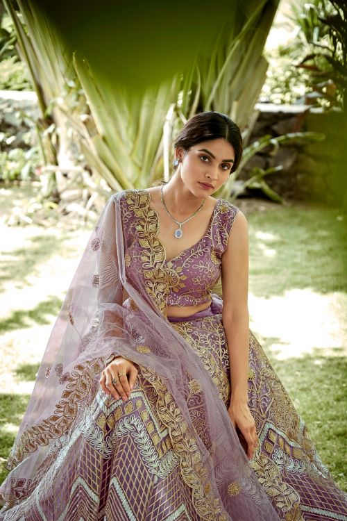 Picture of Alluring Net Lavender Lehenga Choli
