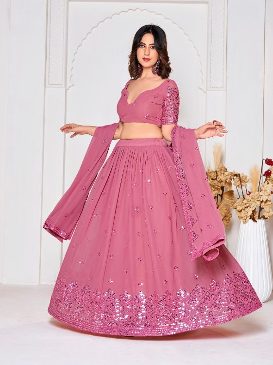Picture of Beautiful Georgette Pink Lehenga Choli