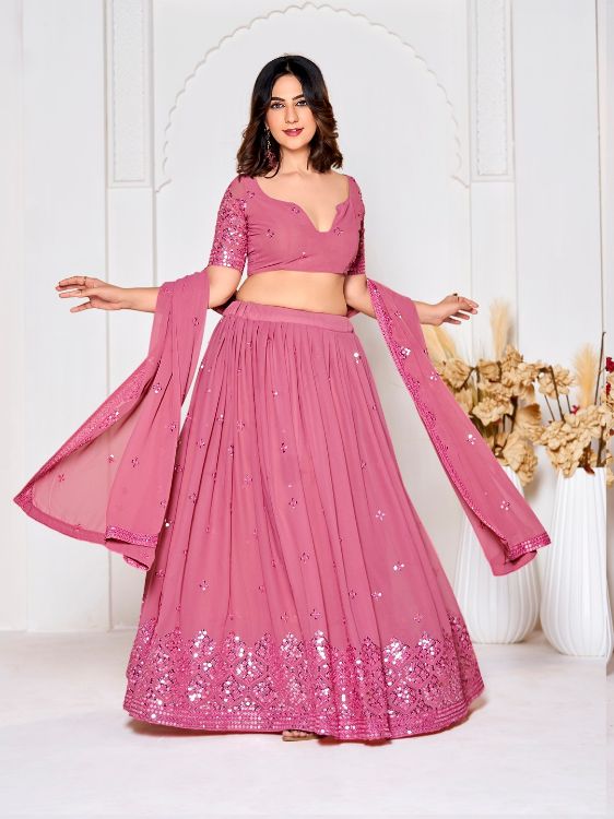 Picture of Beautiful Georgette Pink Lehenga Choli