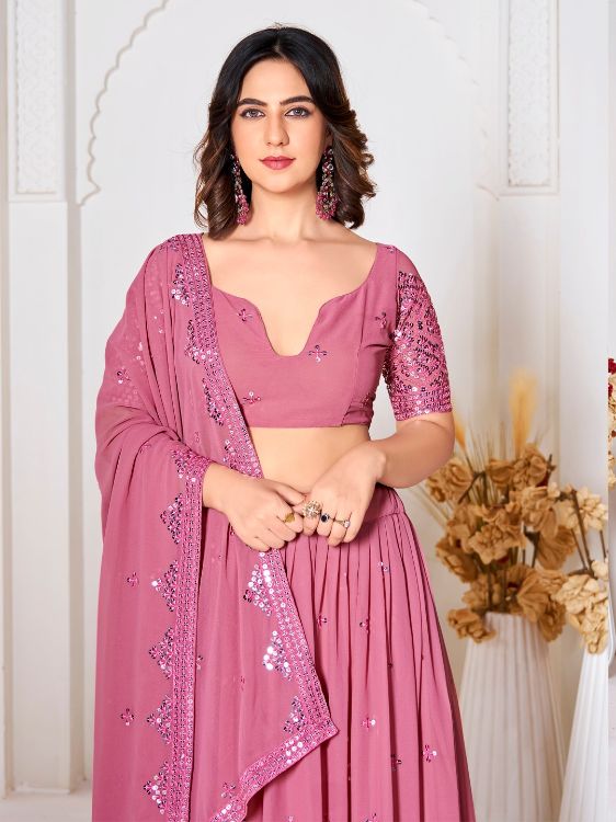 Picture of Beautiful Georgette Pink Lehenga Choli