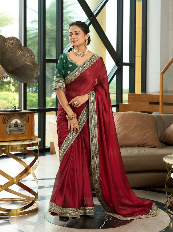 Picture of Elegant Rangoli Silk Maroon Saree