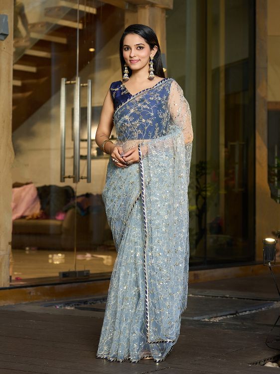 Picture of Beautiful Taffeta Silk Sky Blue Saree