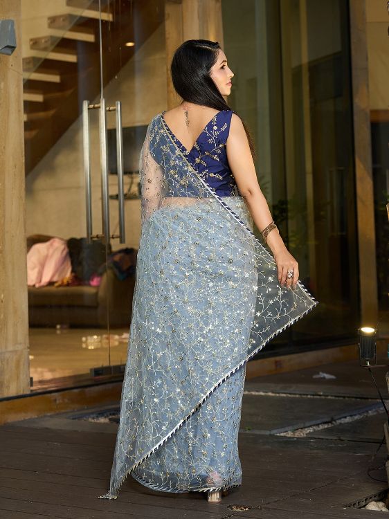 Picture of Beautiful Taffeta Silk Sky Blue Saree