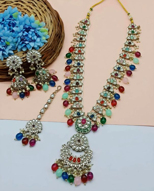 Picture of Good Looking Alloy & Stone & Moti Multi Necklace