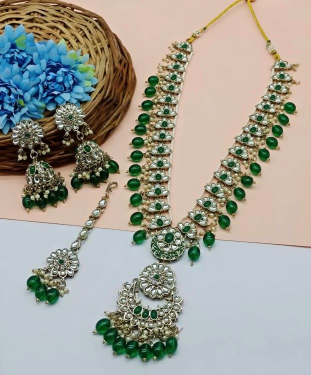 Picture of Ideal Alloy & Stone & Moti Green Necklace
