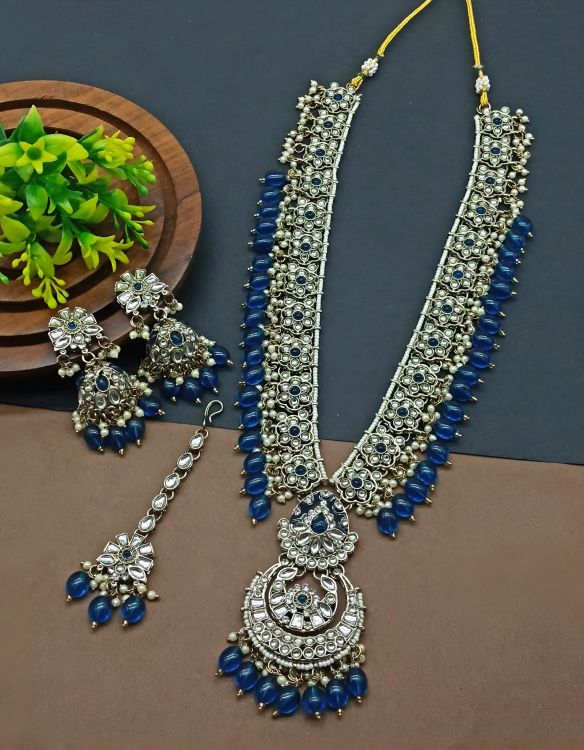Picture of Admirable Alloy & Stone & Moti Blue Necklace