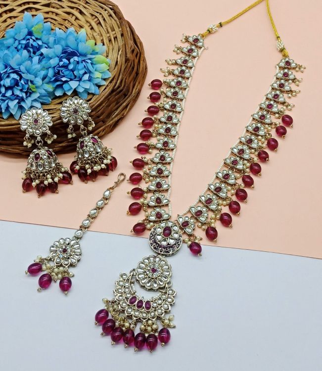 Picture of Radiant Alloy & Stone & Moti Purple Necklace