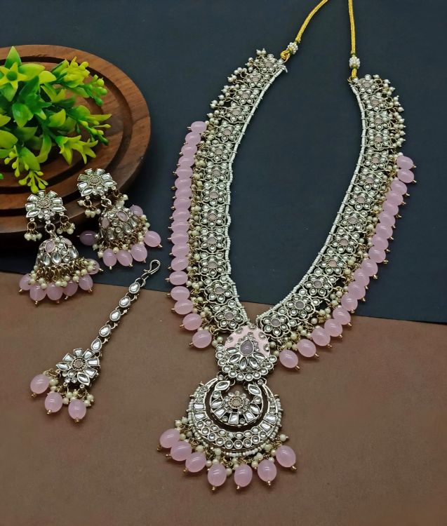Picture of Ravishing Alloy & Stone & Moti Light Pink Necklace