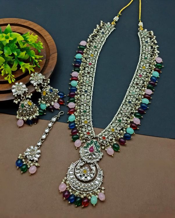 Picture of Gorgeous Alloy & Stone & Moti Multi Necklace