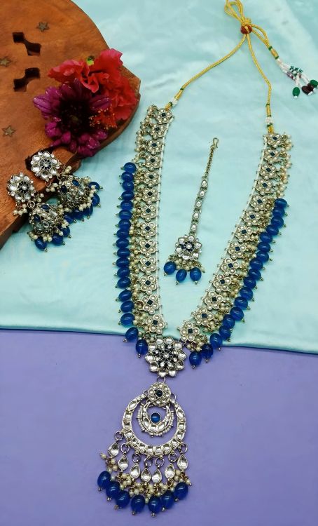 Picture of Appealing Alloy & Stone & Moti Blue Necklace