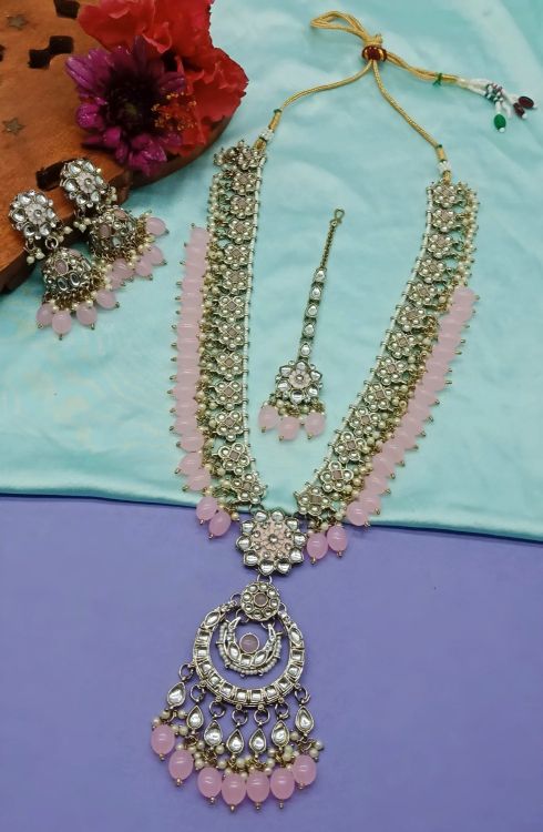 Picture of Lovely Alloy & Stone & Moti Light Pink Necklace