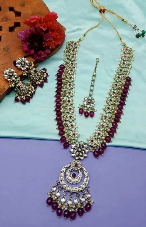 Picture of Statuesque Alloy & Stone & Moti Purple Necklace