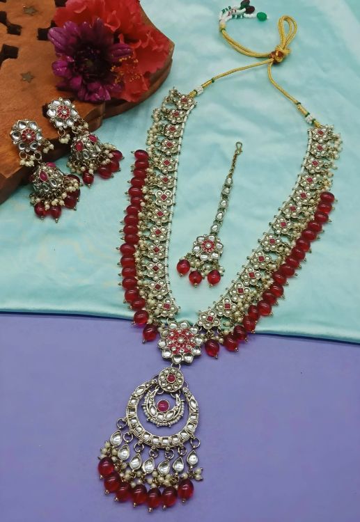 Picture of Radiant Alloy & Stone & Moti Red Necklace