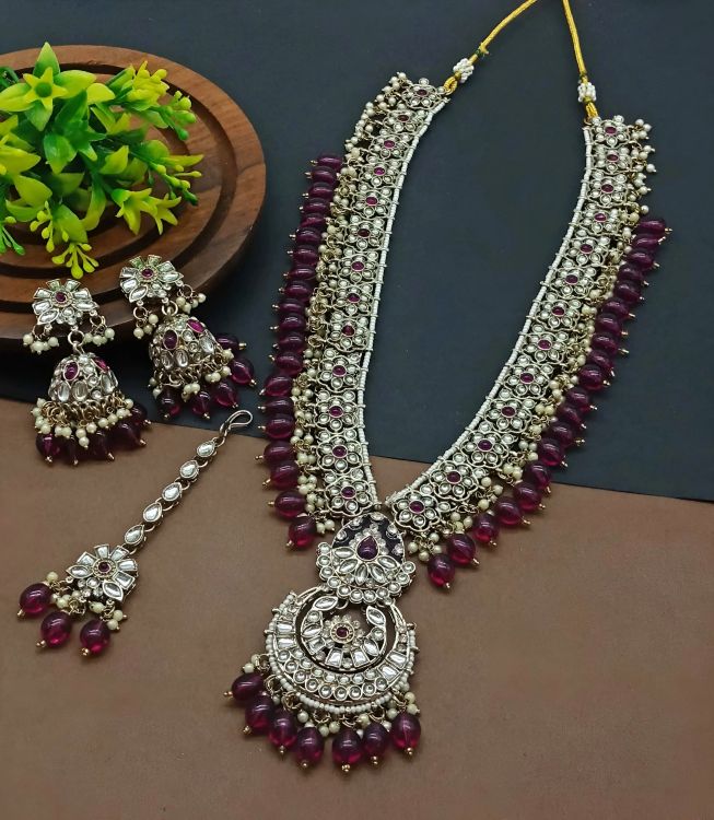 Picture of Appealing Alloy & Stone & Moti Purple Necklace