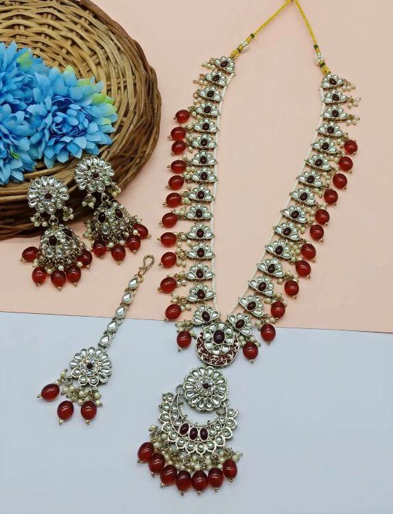 Picture of Graceful Alloy & Stone & Moti Maroon Necklace