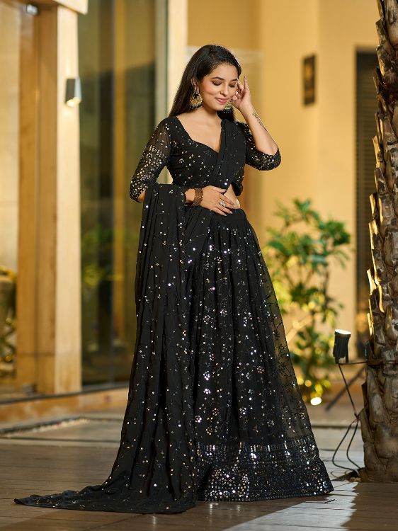 Picture of Grand Georgette Black Lehenga Choli